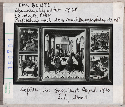 Vorschaubild Dieric Bouts d. Ä.: Abendmahlsaltar, Gesamtansicht nach Katalog 1948. Löwen, Peterskirche 